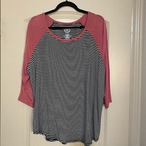 Black and white strip top pink 3/4 sleeves.